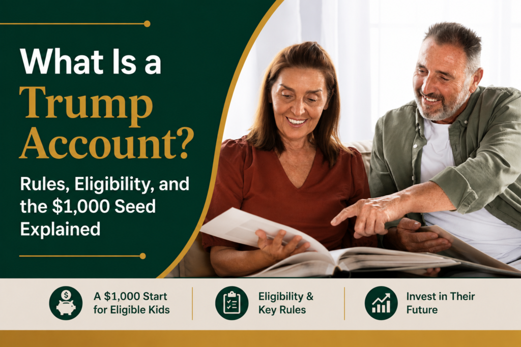 Parent reviewing Trump Account rules and the $1,000 federal seed with a financial advisor.