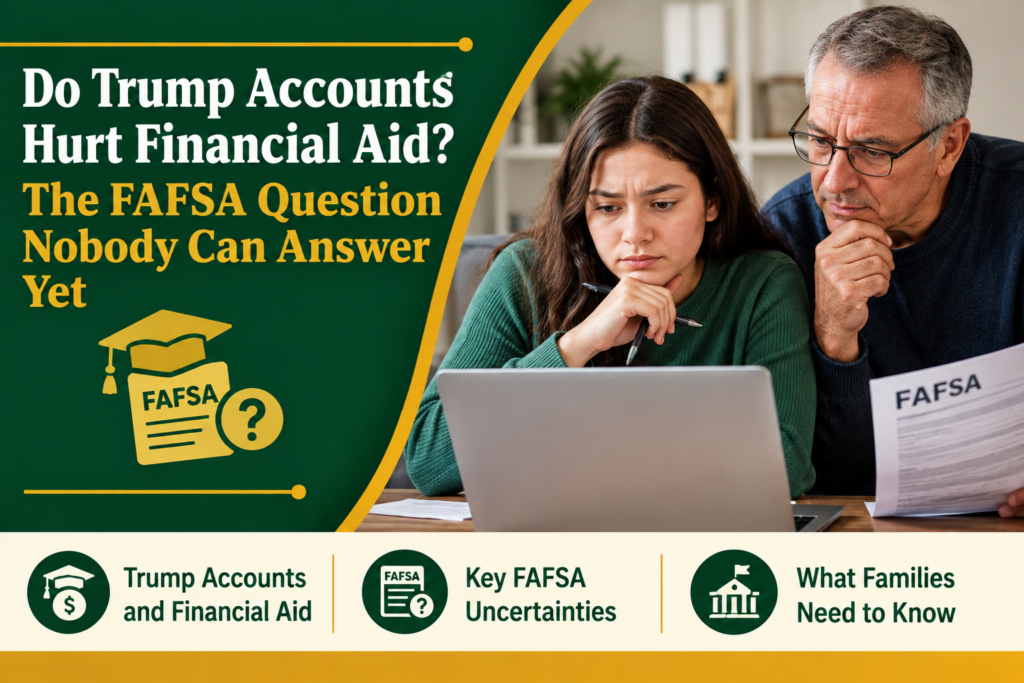 Family weighing Trump Account FAFSA impact while planning for college financial aid.