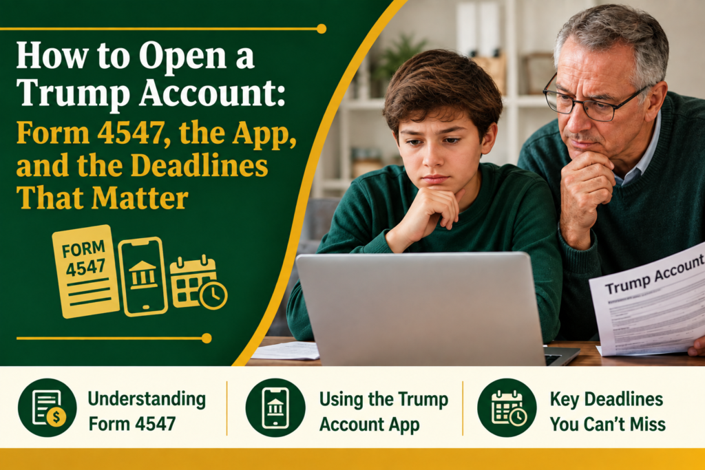 Parent opening a Trump Account for a child using IRS Form 4547 online.