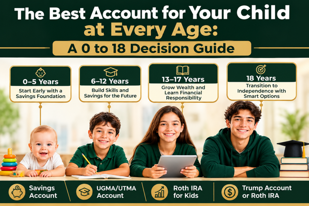 Timeline of the best savings accounts for a child from birth to age 18.